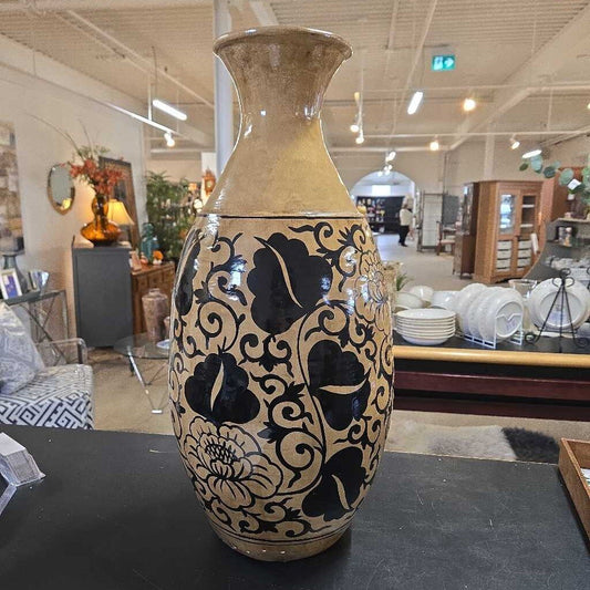 BLACK & TAN FLOOR VASE