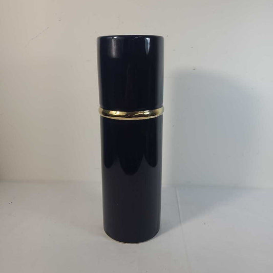 TALL BLUE CERAMIC VASE W/GOLD TRIM