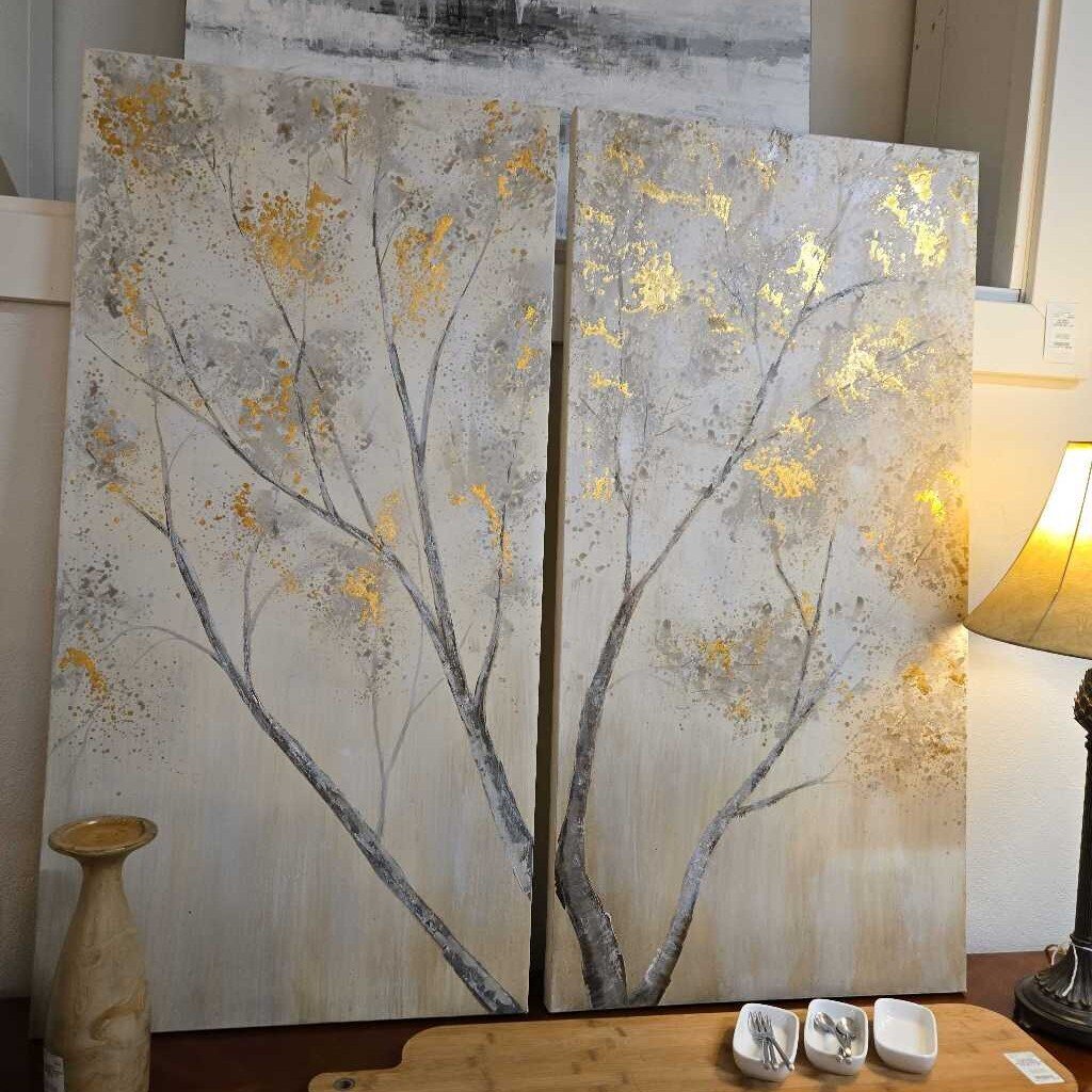 2pc GOLD LEAF TREE CANVAS