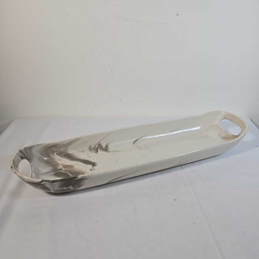 OVAL CERAMIC SERVING TRAY W/HANDLES