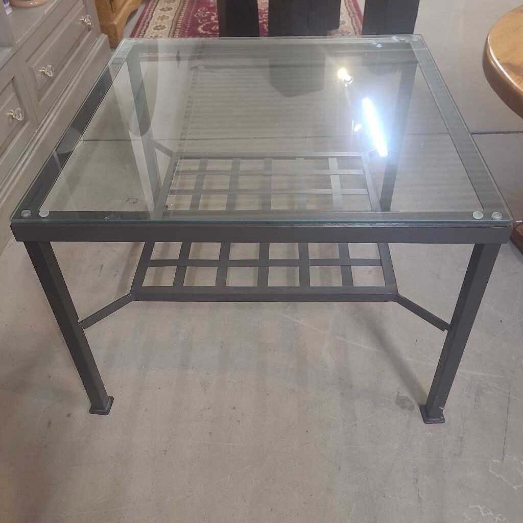 METAL BASE GLASS TOP END TABLE