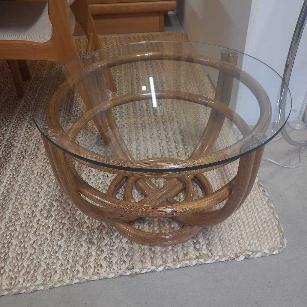 GLASS TOP BAMBOO END TABLE