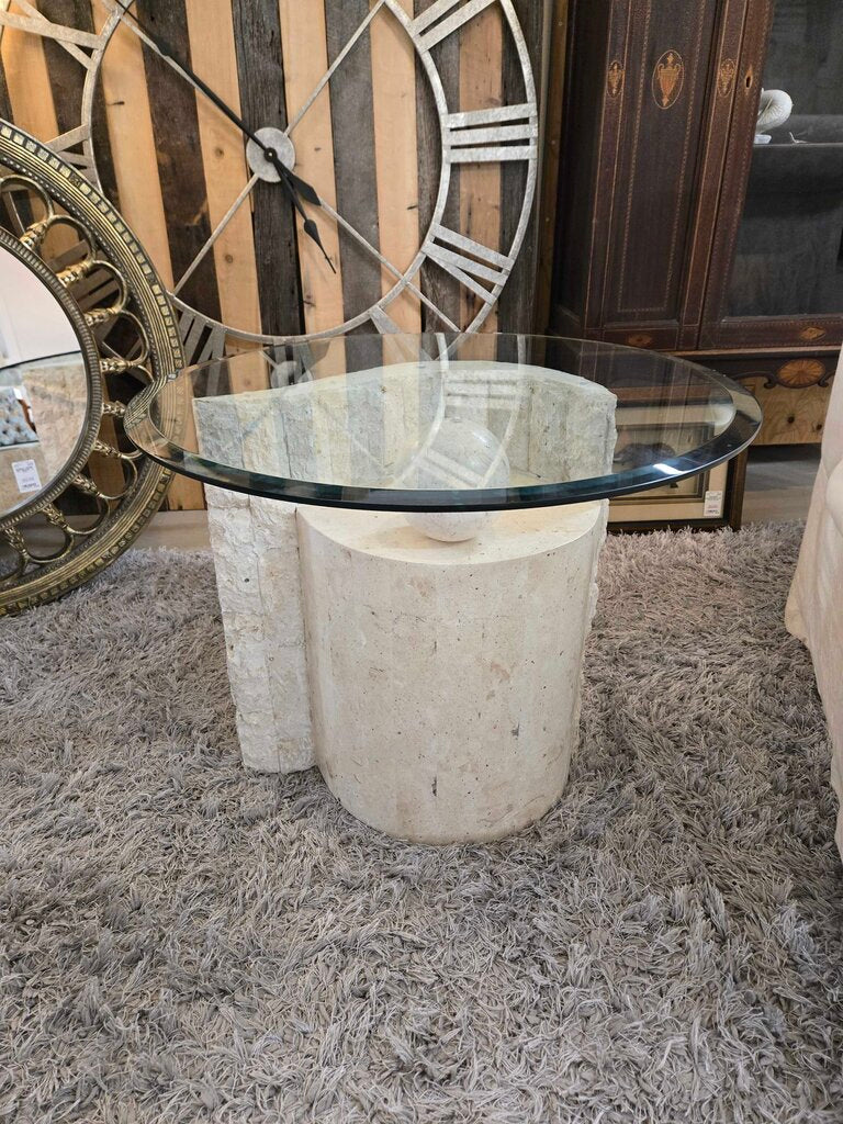 MAGNUSSEN STONE & GLASS END TABLE