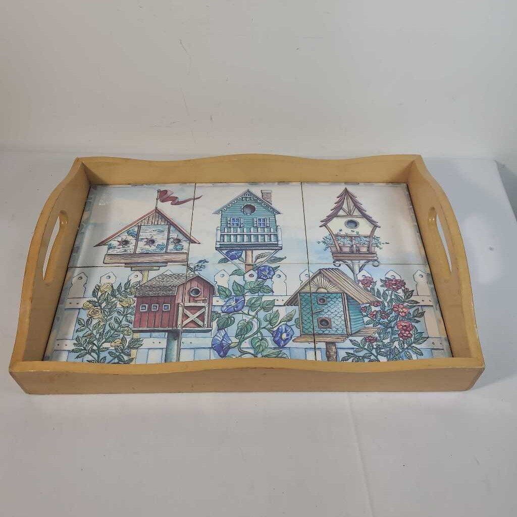 BIRDHOUSE TILE WOOD TRAY