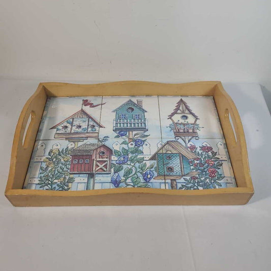 BIRDHOUSE TILE WOOD TRAY