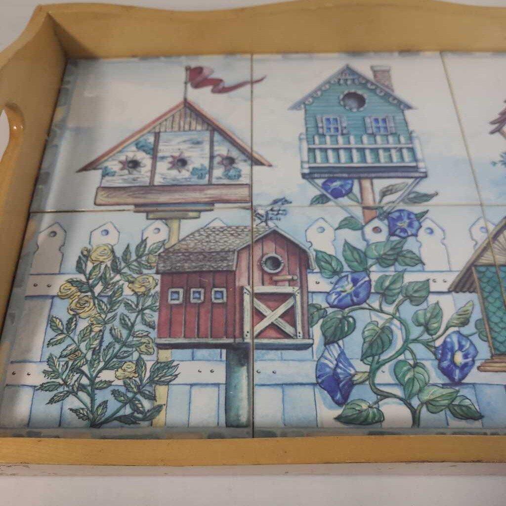 BIRDHOUSE TILE WOOD TRAY