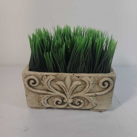CEMENT PLANTER W/ FAUX GRASS