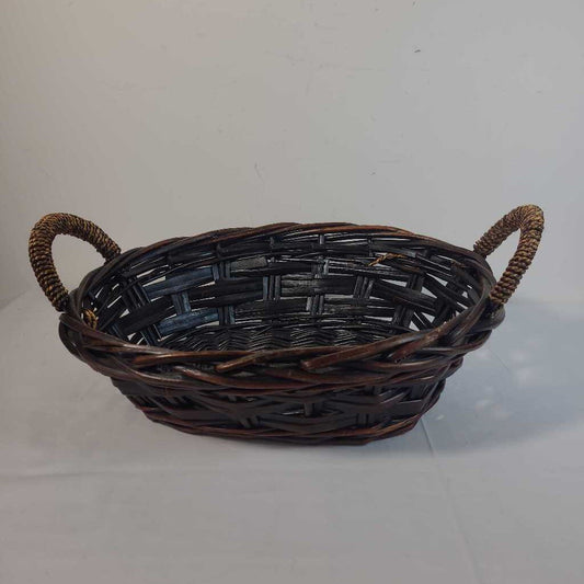 BROWN WOVEN BASKET W HANDLES