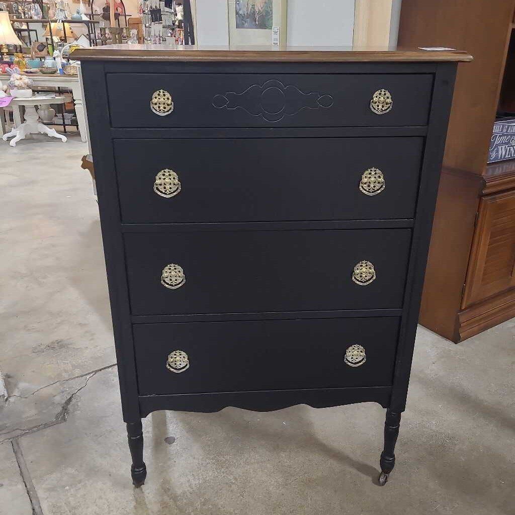 NEWLY PAINTED BLACK 4 DRAWER DRESSER