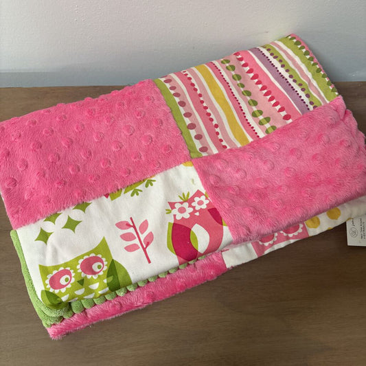 Hootie Sensory Patchwork Blanket cotton prints and Minky 28"x 34"