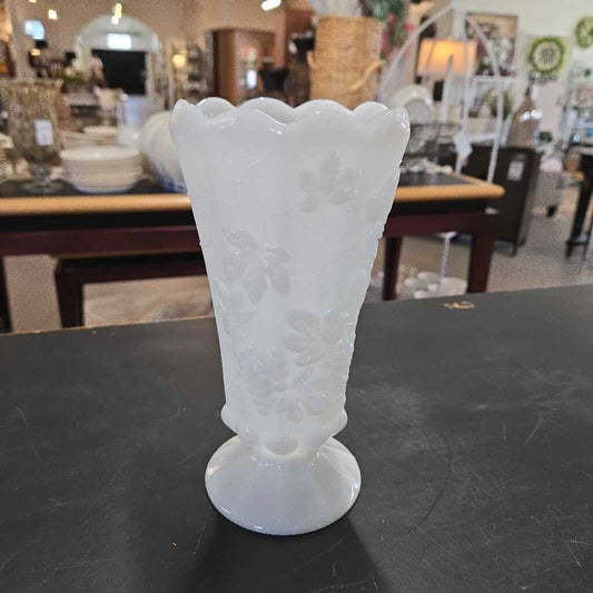 WESTMORELAND PANELED GRAPE MILK GLASS VASE