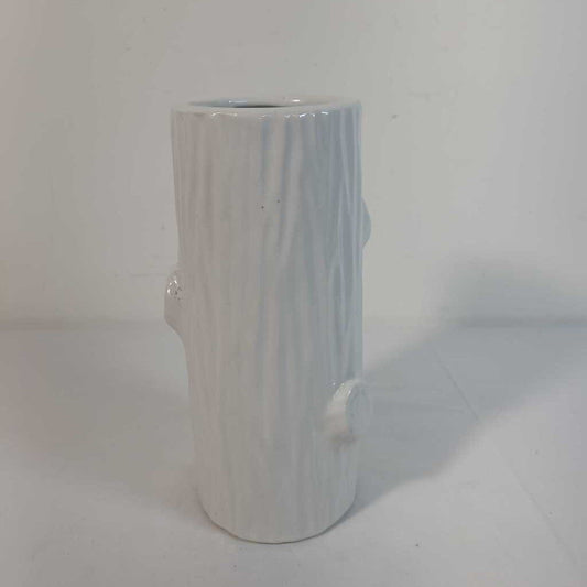 8" HIGH WHITE CERAMIC LOG VASE