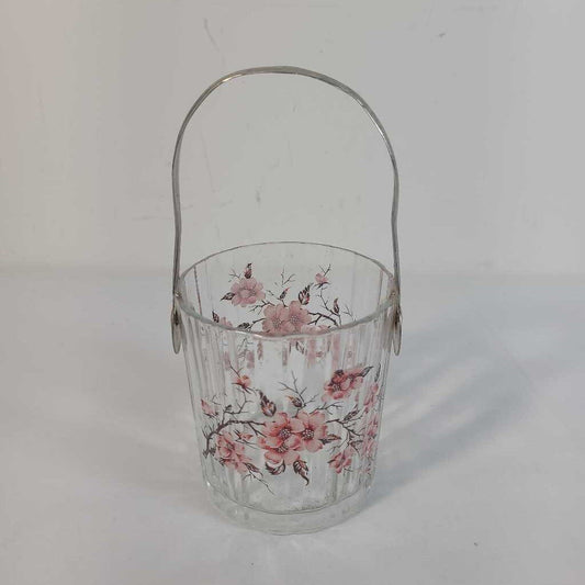 1960'S FLORAL GLASS BUCKET WITH HANDLE