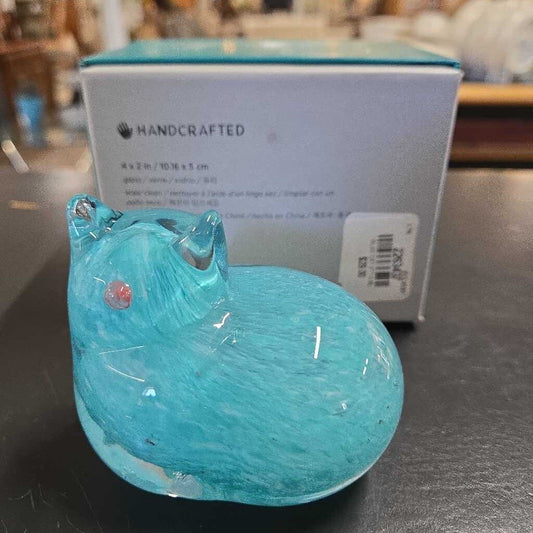 WEST ELM GLASS CAT - BLUE