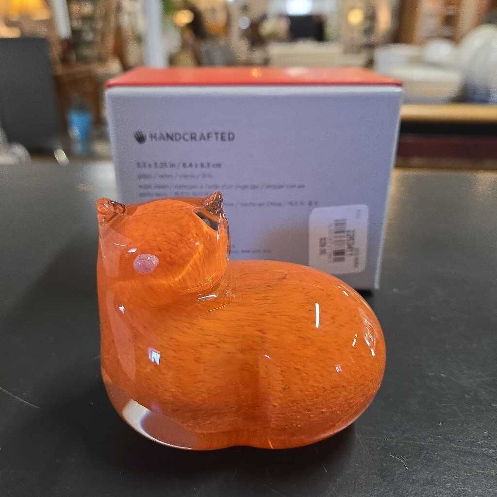 WEST ELM GLASS CAT - ORANGE