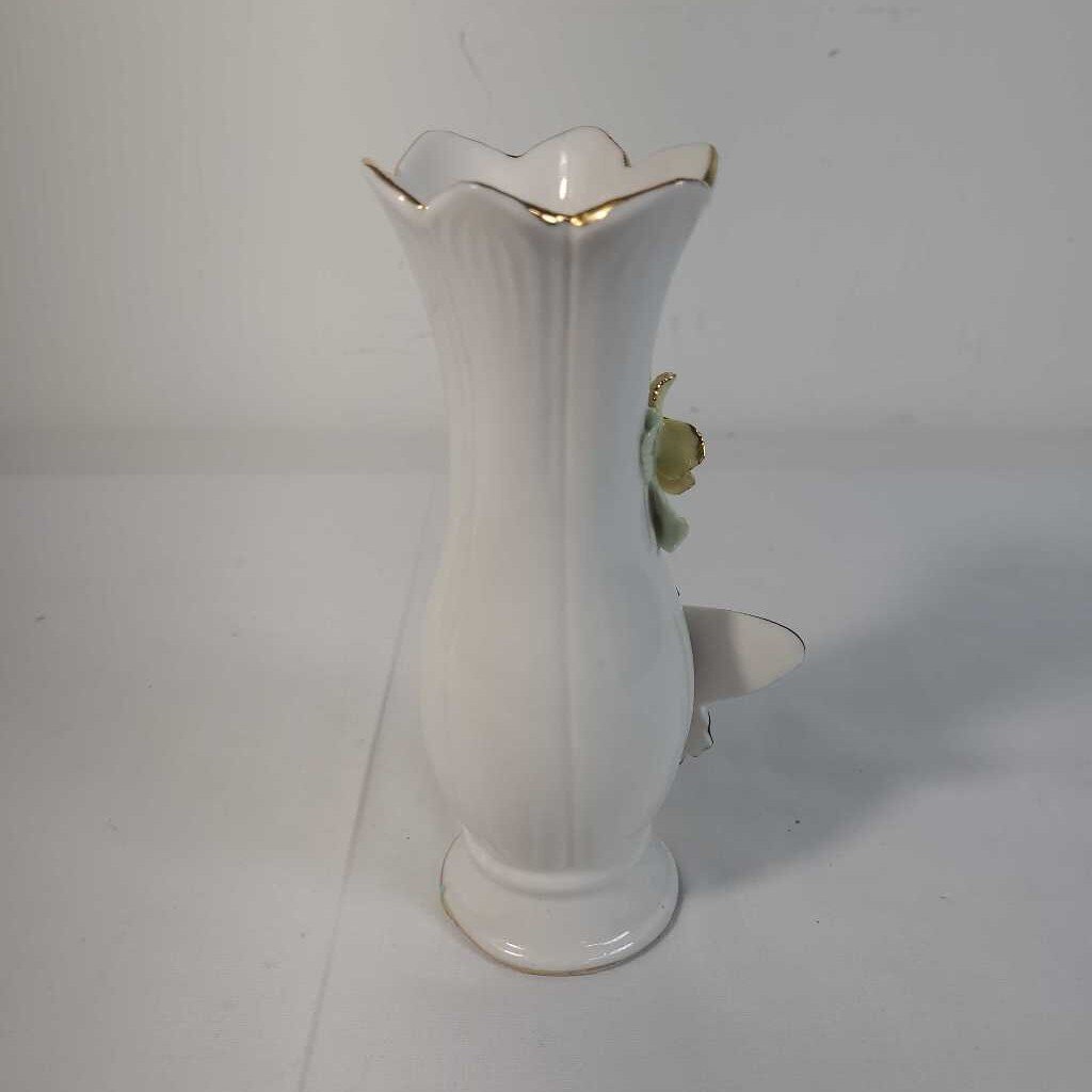 VTG PORCELAIN BUD VASE W/ FLOWER & BUTTERFLY