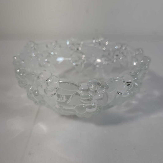 VTG CRYSTAL BOWL W/ FROSTED LEAVES AND FLOWERS