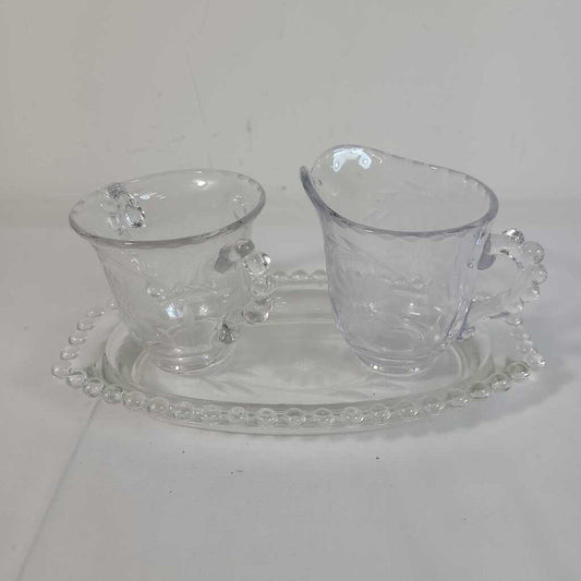 VTG CORNFLOWER CANDLEWICK 3PC CR&SUGAR SET