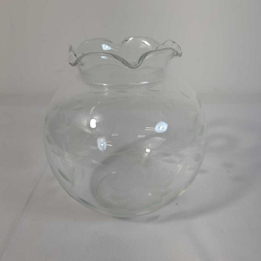 CORNFLOWER ETCHED GLASS ROSE BOWL