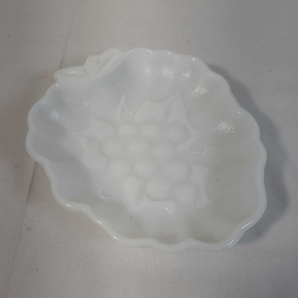 MILK GLASS GRAPE PATTERN CANDY DISH