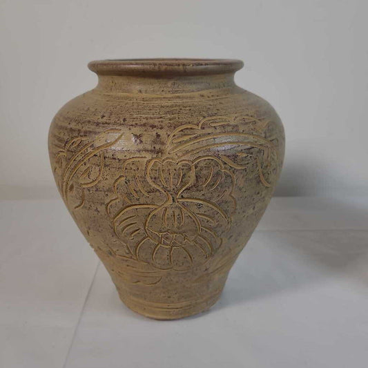 FLORAL CARVED POTTERY VASE