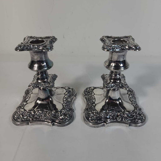 PR VTG SILVERPLATE CANDLE HOLDERS