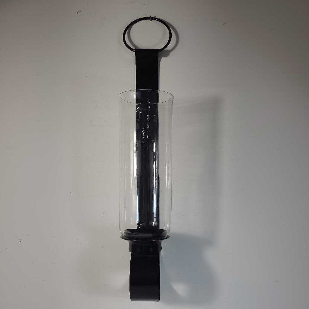 BLACK & GLASS WALL MOUNTED CANDLE HOLDER