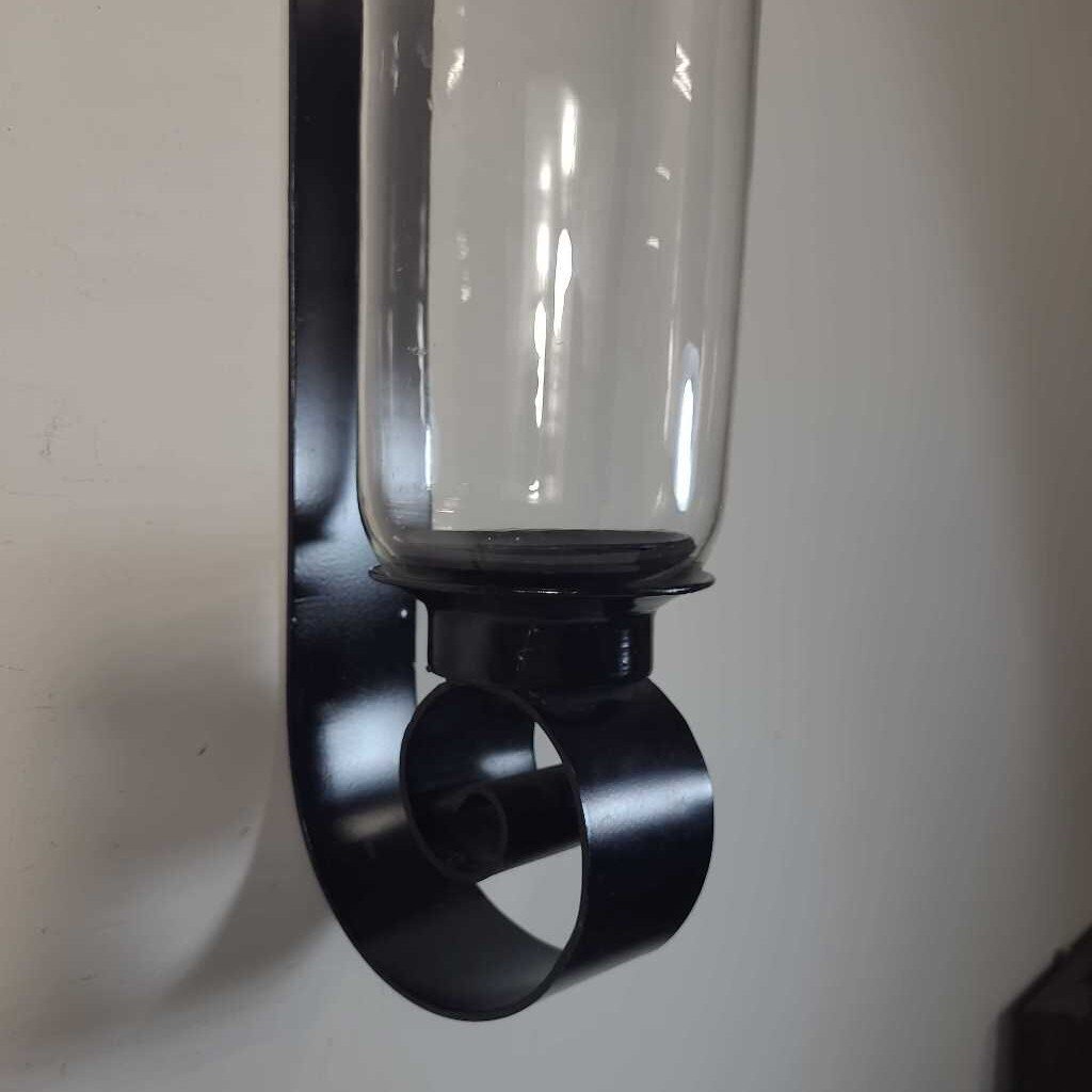 BLACK & GLASS WALL MOUNTED CANDLE HOLDER