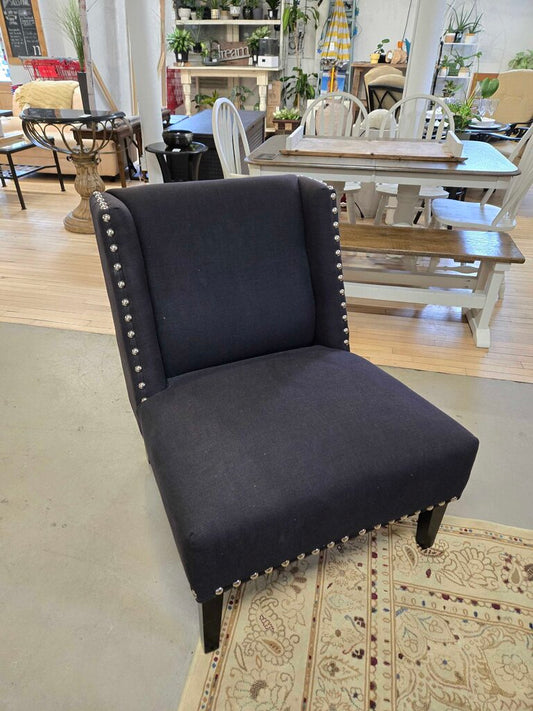 BLACK STUDDED ARMLESS CHAIR