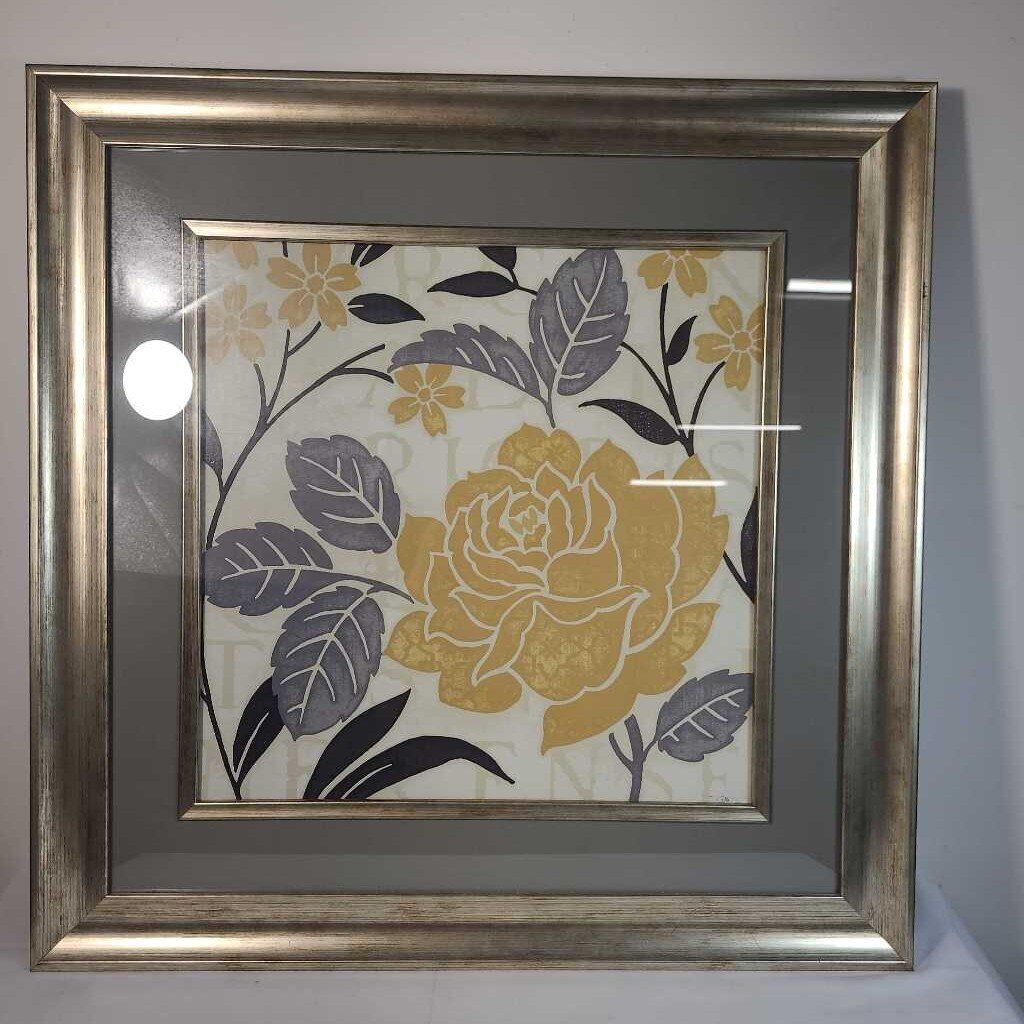 GOLD FRAME GREY/ YELLOW FLOWER