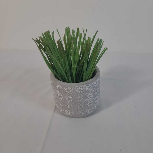 CEMENT POT W/ FAUX GREENERY