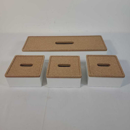 S/4 WHITE CORK TOP DESK ORGANIZERS