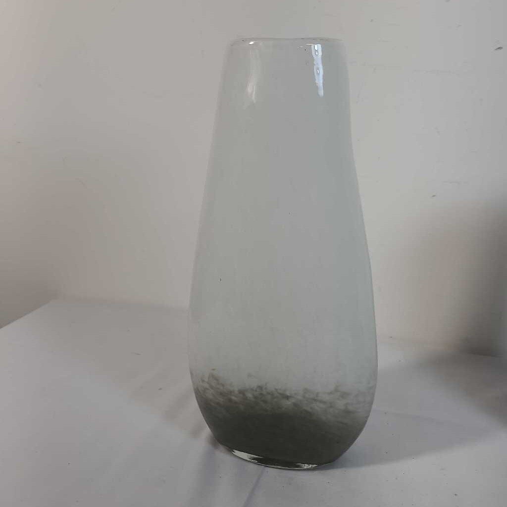 WHITE & GREY HAND BLOWN GLASS VASE