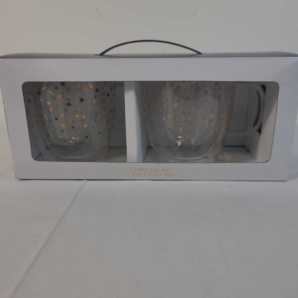 PR DOUBLE WALLED GLASS MUGS W/ STARS