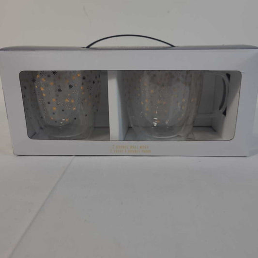 PR DOUBLE WALLED GLASS MUGS W/ STARS