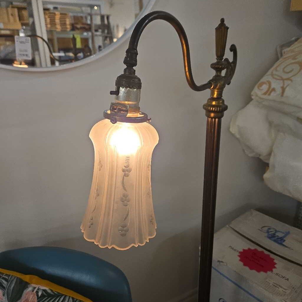 ANTIQUE BRASS & GLASS FLOOR LAMP