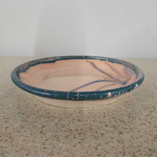 GREEN/PEACH POTTERY SERVING DISH