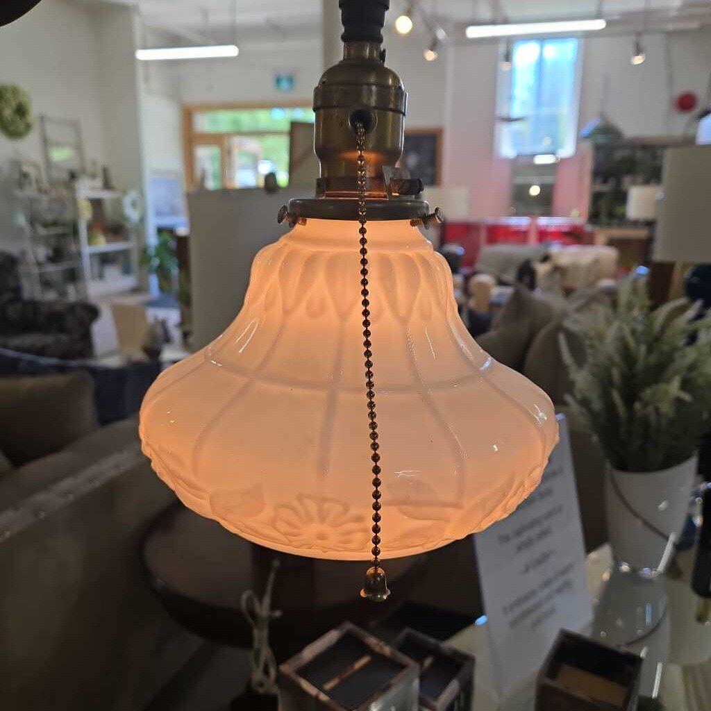 ANTIQUE BRASS & MILK GLASS FLOOR LAMP