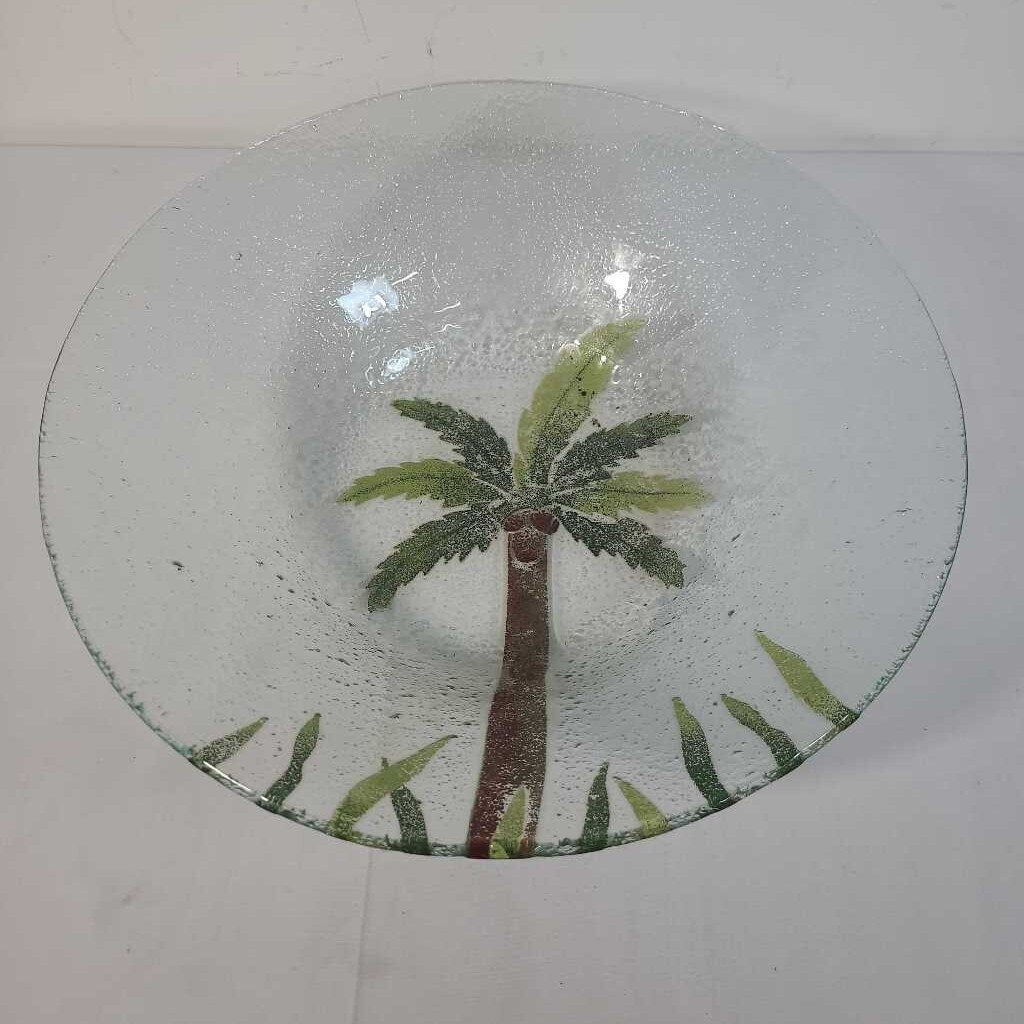 BUBBLE GLASS BOWL W/ PALM TREE