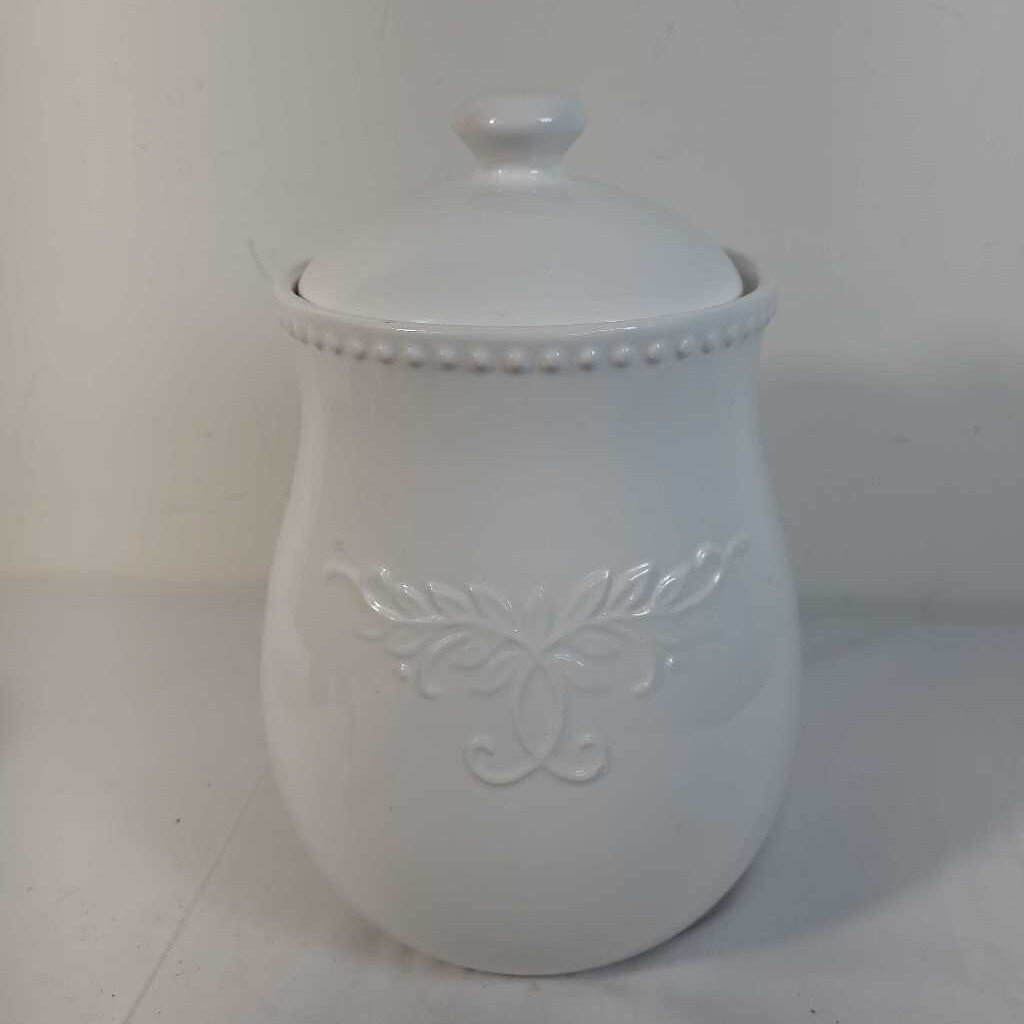 WHITE LIDDED COOKIE JAR