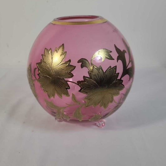 CRANBERRY GLASS VASE W/ MOSIER GOLD FLOWERS