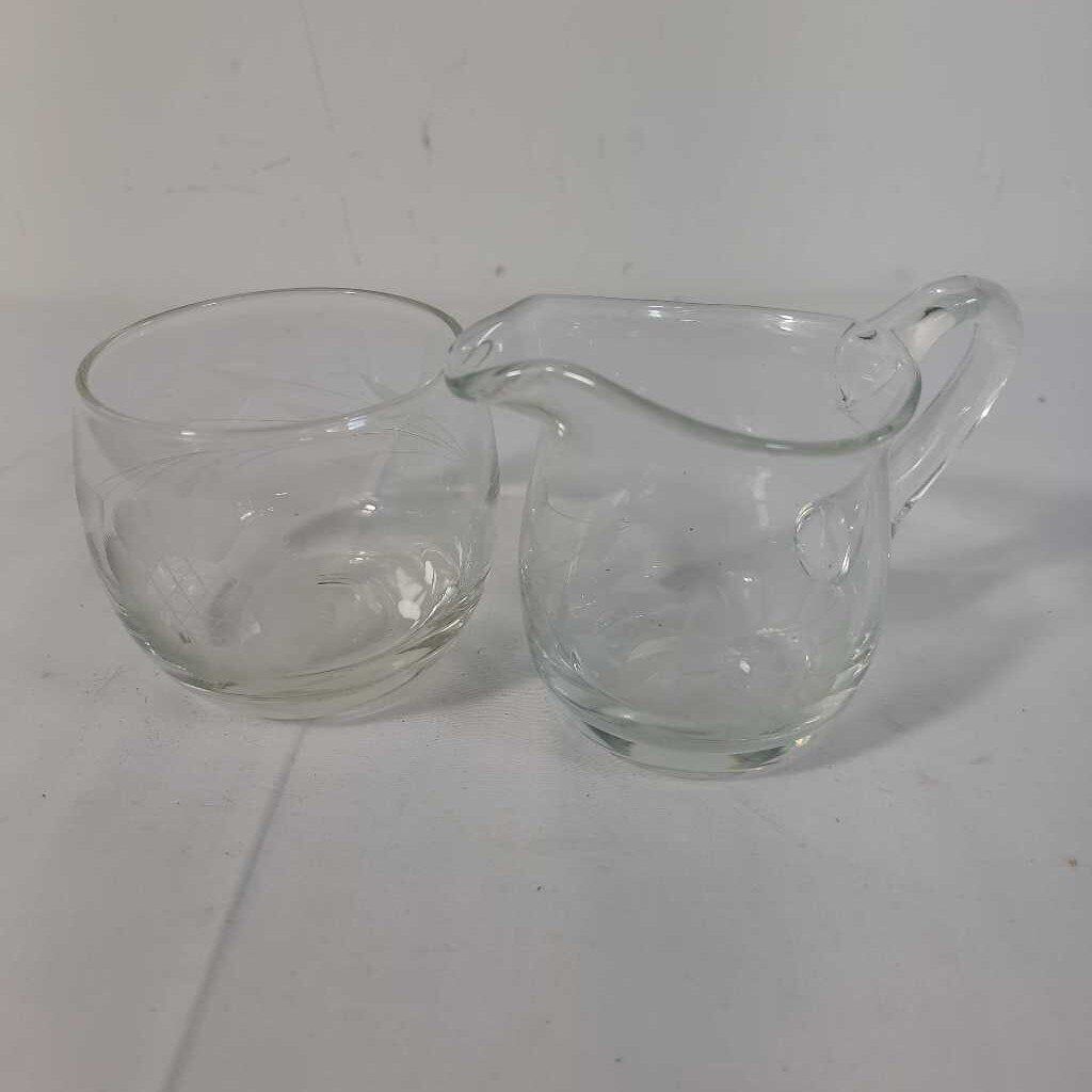 CORNFLOWER ETCHED GLASS CR & SUGAR