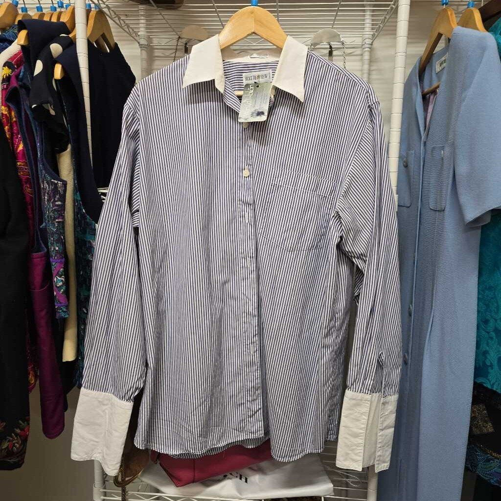 Holt Renfrew Blue Striped Button Shirt