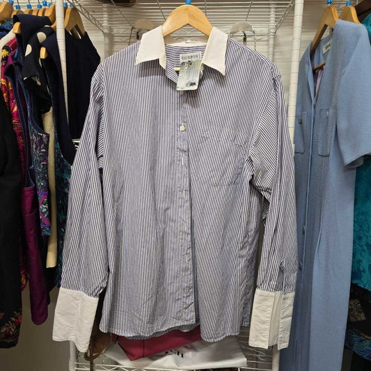Holt Renfrew Blue Striped Button Shirt