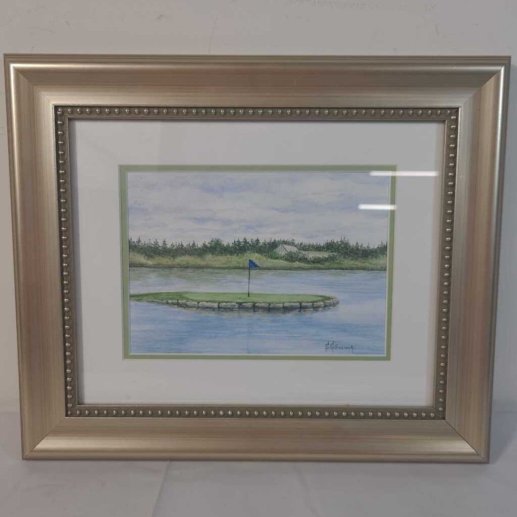 S.GOWING~ ISLAND GOLF HOLE WATERCOLOUR