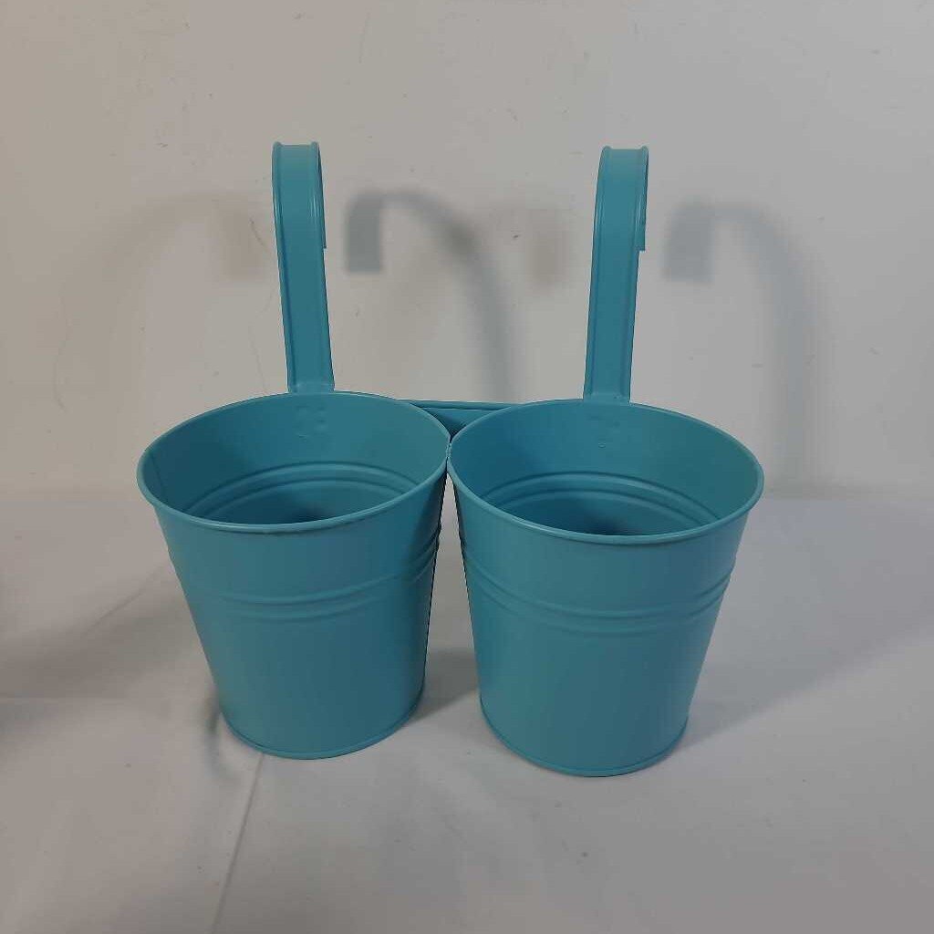 BLUE TIN HANGING PLANTER