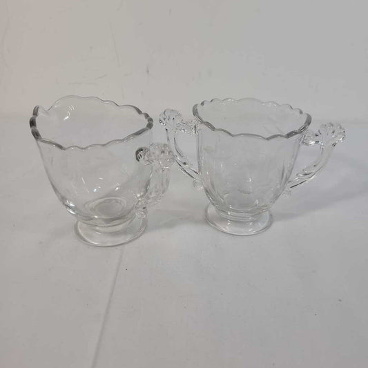 ETCHED CORNFLOWER GLASS C & SUGAR SET