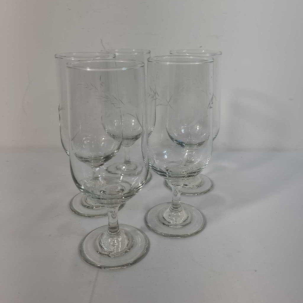 S/5 CRYSTAL WINE GLASSES W/ ETCHED BRANCH