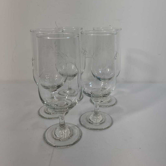 S/5 CRYSTAL WINE GLASSES W/ ETCHED BRANCH