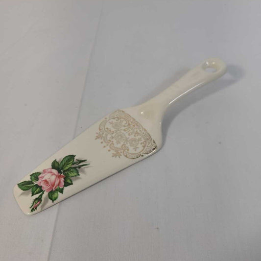 VTG CERAMIC CAKE SERVER~PINK ROSES